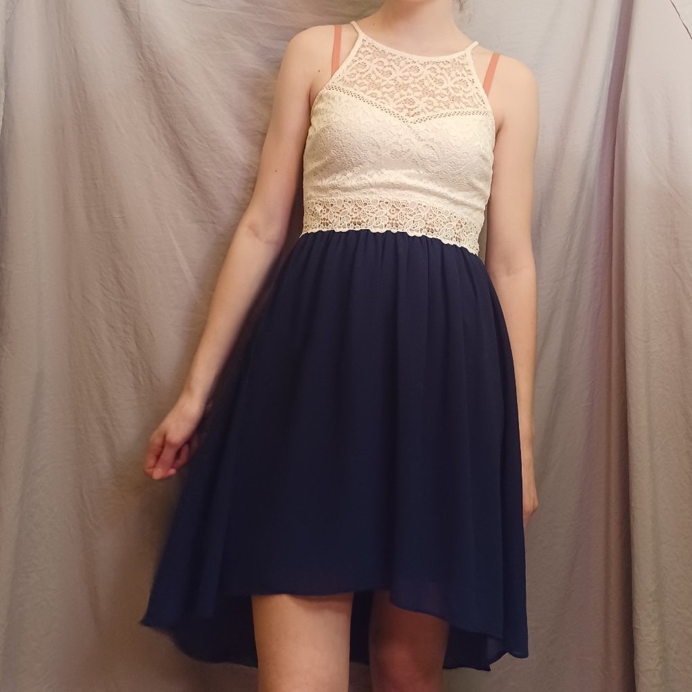 Lacey White and Dark Blue Dress